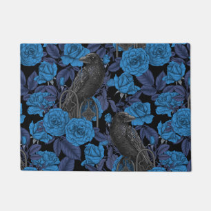 Ravens and roses with dark blue leaves doormat