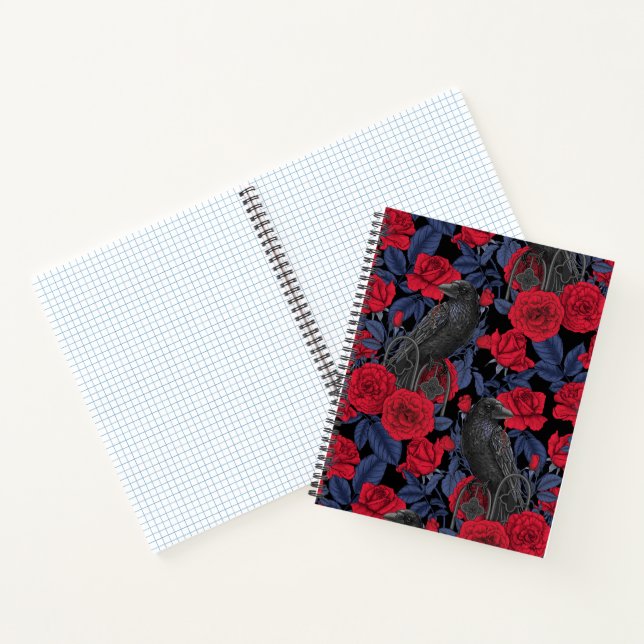 Ravens and roses with dark blue leaves notebook (Inside)