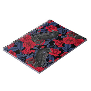 Ravens and roses with dark blue leaves notebook