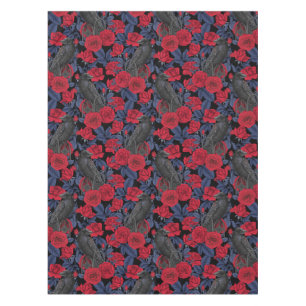 Ravens and roses with dark blue leaves tablecloth