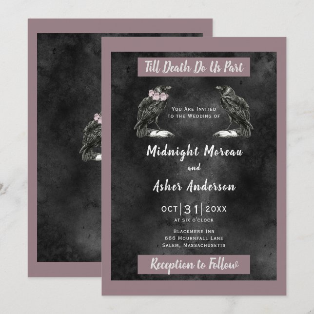 Ravens Birds Till Death Do Us Part Black Purple  Invitation (Front/Back)