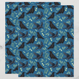 Ravens Goth Halloween Scrapbook Paper in Blue