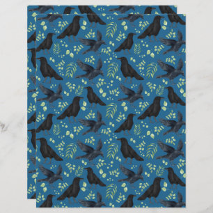 Ravens Goth Halloween Scrapbook Paper in Blue