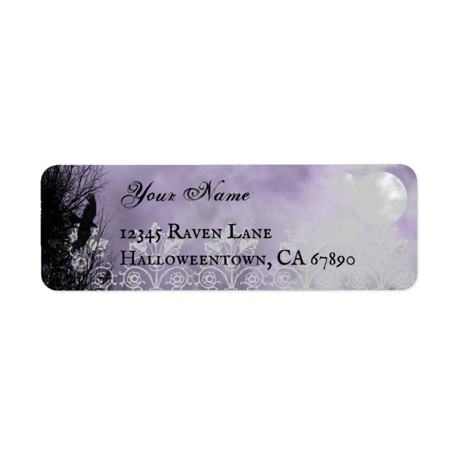 Ravens Haunted Moon Editable Purple Return Address Label (Front)