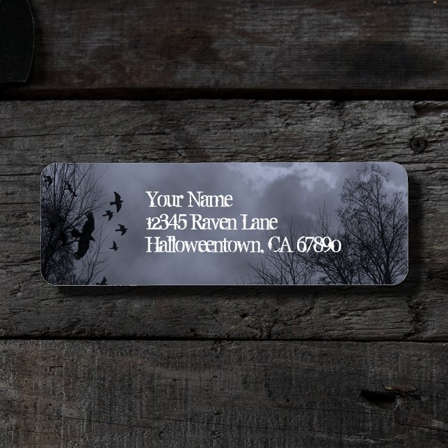 Ravens Haunted Sky Blue Mist Return Address Label (Creator Uploaded)