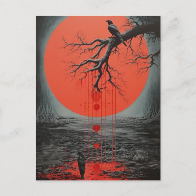 Ravens in black and red postcard (Front)