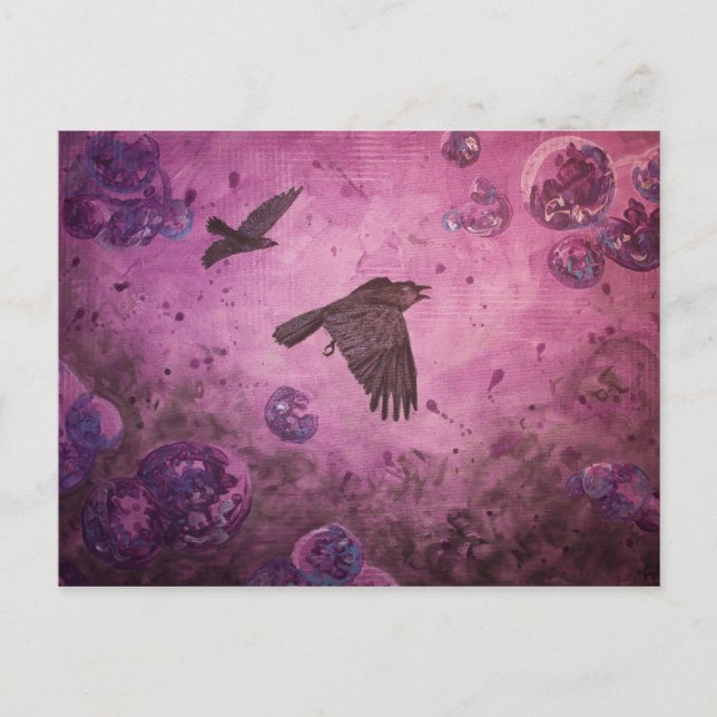 Ravens in Flight purple abstract postcard (Front)