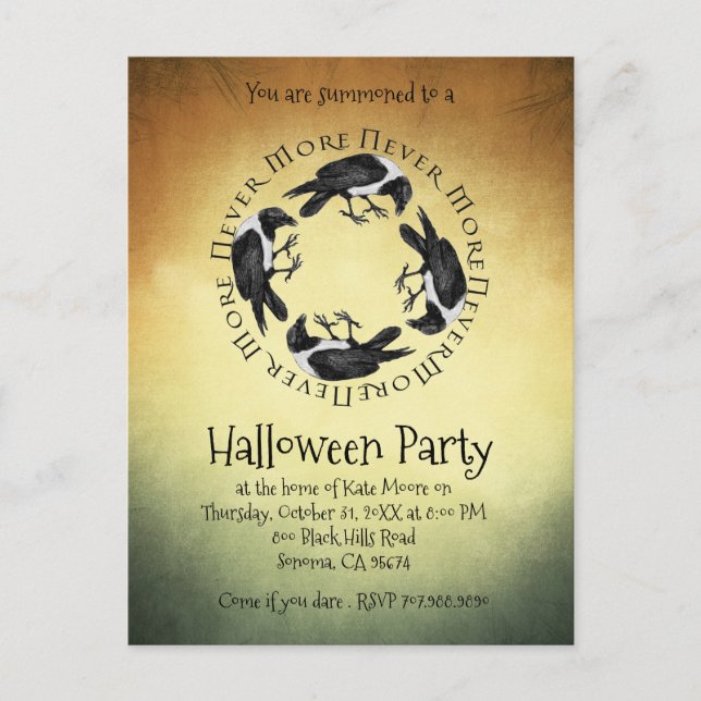 Ravens Never More Halloween Party Invitation Postcard (Front)