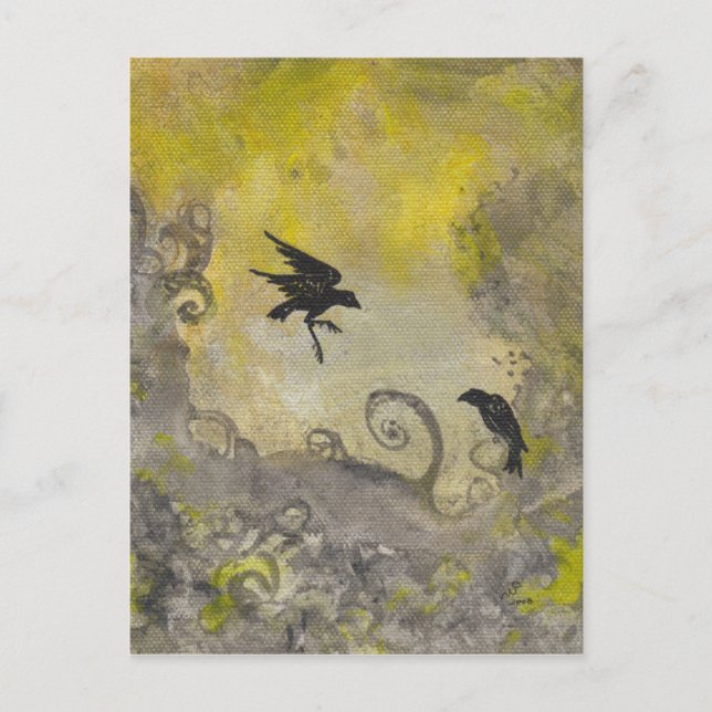 Ravens on Smokey Yellow abstract postcard (Front)