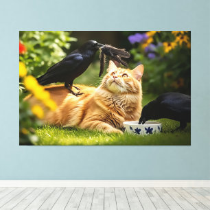Ravens Play With Cat Feathers Canvas Print