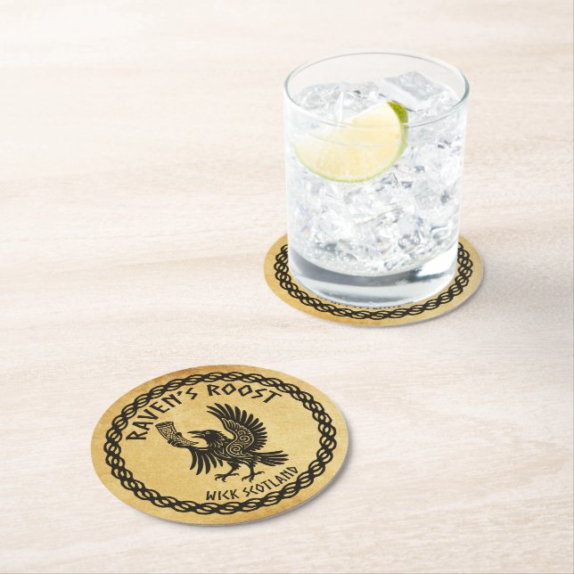 Raven's Roost Pub Wick Scotland Round Paper Coaster (Insitu)