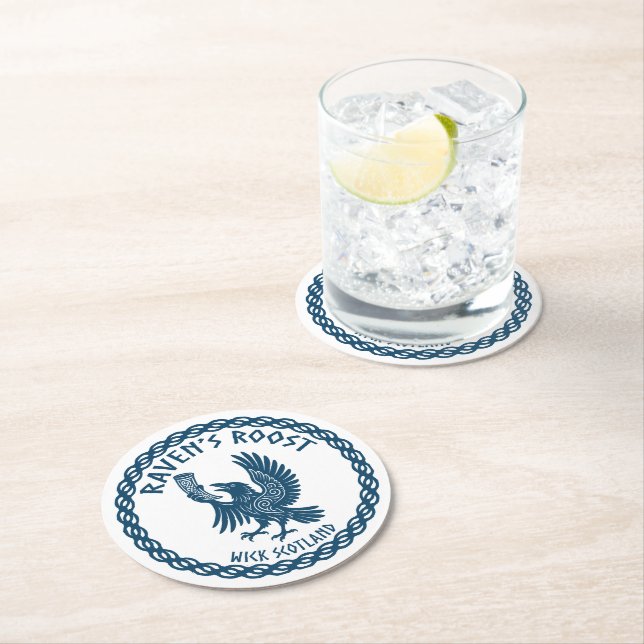 Raven's Roost Pub Wick Scotland Round Paper Coaster (Insitu)