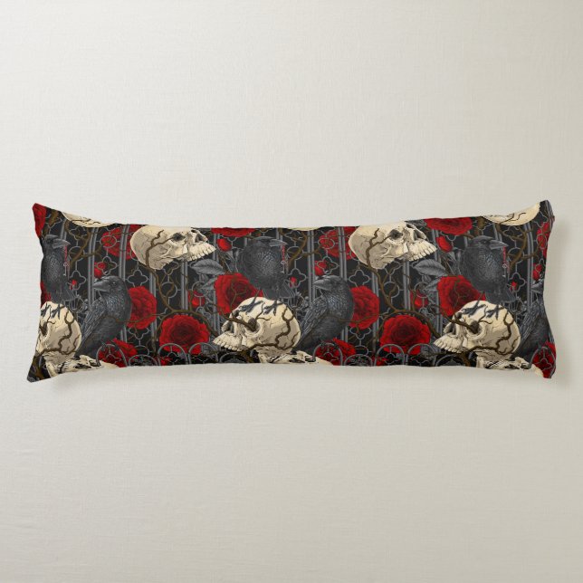 Raven's secret. Dark and moody gothic illustration Body Cushion (Front)