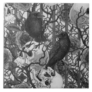 Raven's secret. Dark and moody gothic illustration Ceramic Tile