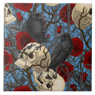 Raven's secret. Dark and moody gothic illustration Ceramic Tile