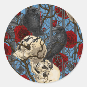 Raven's secret. Dark and moody gothic illustration Classic Round Sticker