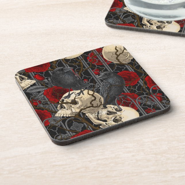 Raven's secret. Dark and moody gothic illustration Coaster (Left Side)