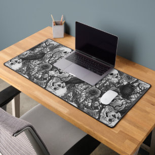 Raven's secret. Dark and moody gothic illustration Desk Mat
