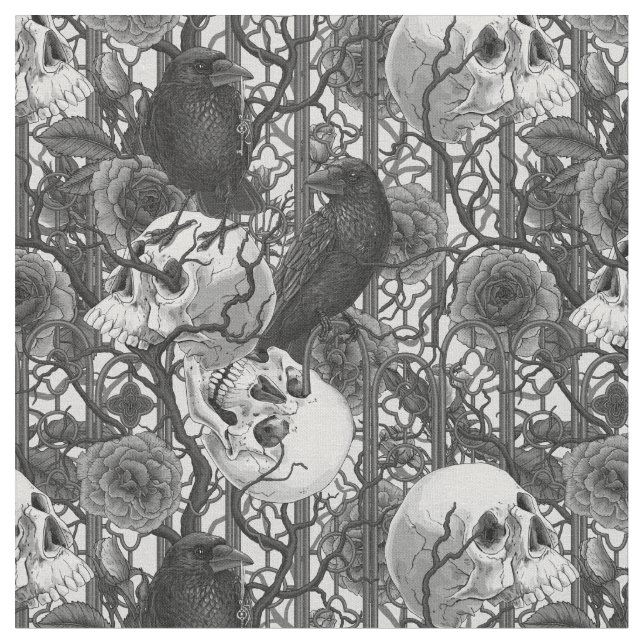 Raven's secret. Dark and moody gothic illustration Fabric (Close Up)