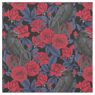Raven's secret. Dark and moody gothic illustration Fabric