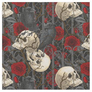Raven's secret. Dark and moody gothic illustration Fabric