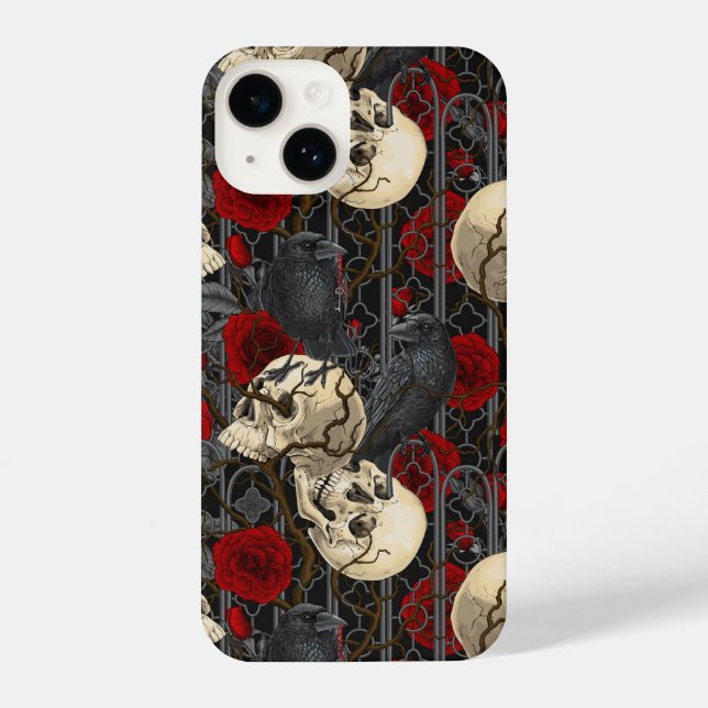Raven's secret. Dark and moody gothic illustration iPhone Case (Back)