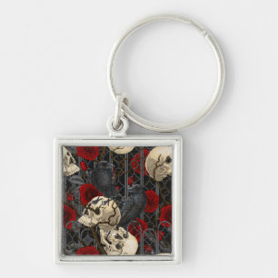 Raven's secret. Dark and moody gothic illustration Key Ring