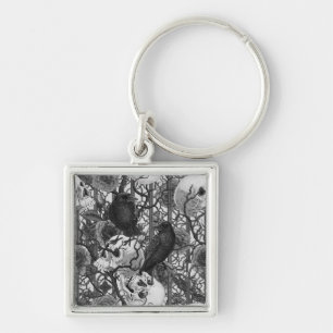 Raven's secret. Dark and moody gothic illustration Key Ring