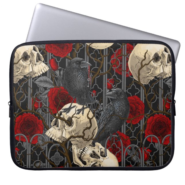 Raven's secret. Dark and moody gothic illustration Laptop Sleeve (Front)