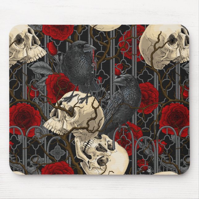 Raven's secret. Dark and moody gothic illustration Mouse Pad (Front)