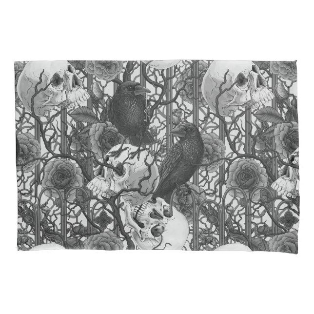 Raven's secret. Dark and moody gothic illustration Pillowcase (Front-Left)
