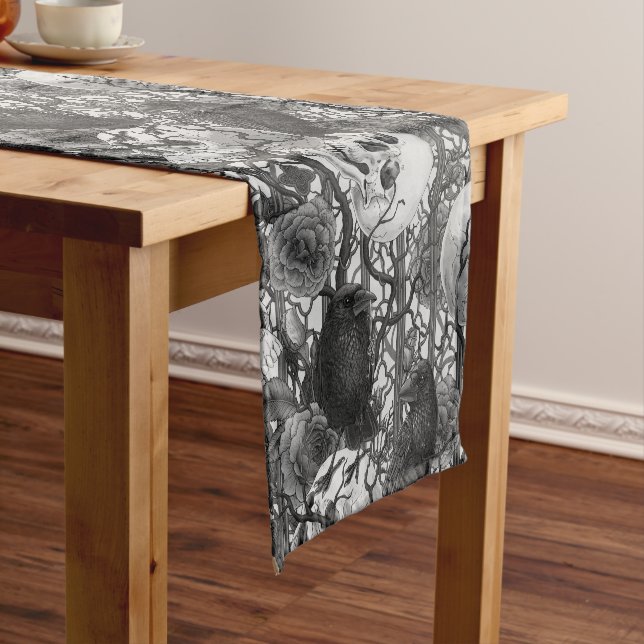 Raven's secret. Dark and moody gothic illustration Short Table Runner (In Situ)
