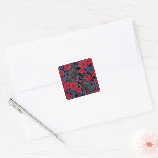 Raven's secret. Dark and moody gothic illustration Square Sticker (Envelope)