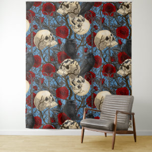 Raven's secret. Dark and moody gothic illustration Tapestry