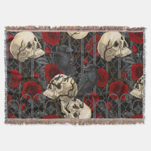 Raven's secret. Dark and moody gothic illustration Throw Blanket