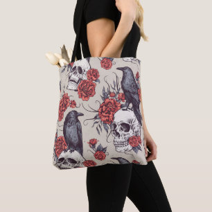 Ravens, Skulls, and Flowers Tote Bag