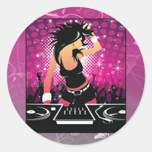 Raver Girl Dancing DJ Classic Round Sticker