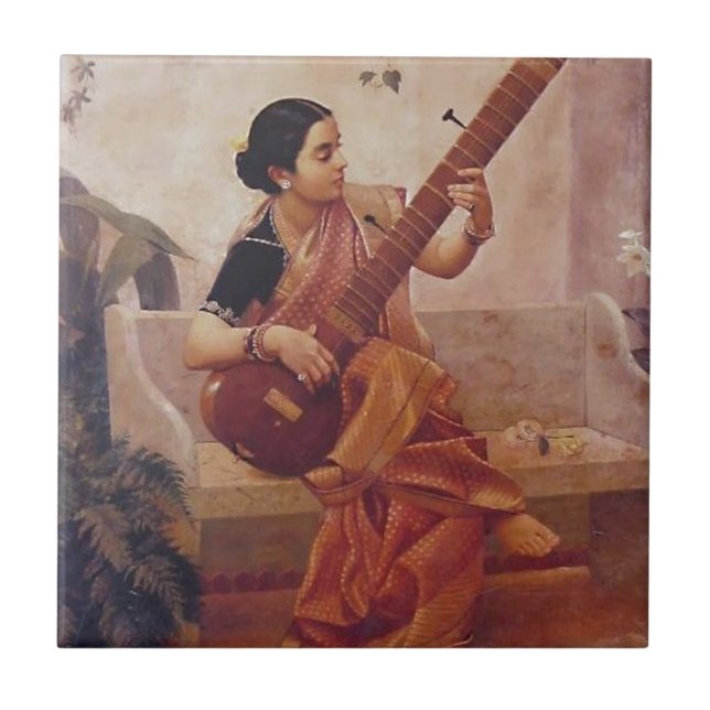 Ravi Varma Paintings-Lady With the sitarThis Tile (Front)