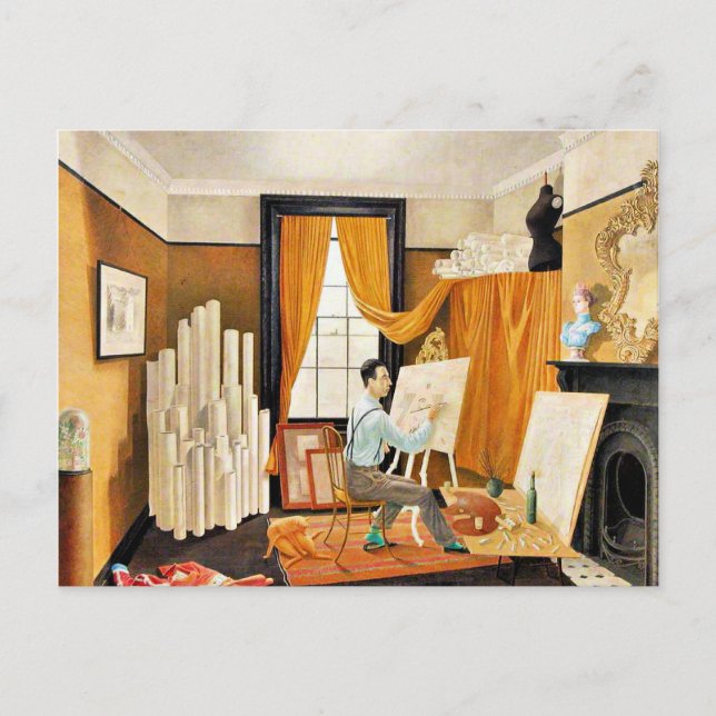 Ravilious - Edward Bawden Working in His Studio Ho Holiday Postcard (Front)