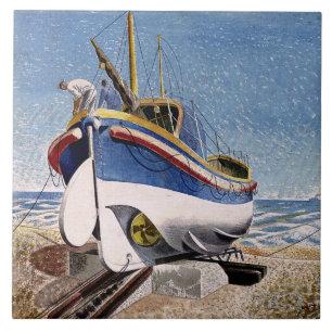 Ravilious - Lifeboat at Adelburgh, fine art Ceramic Tile