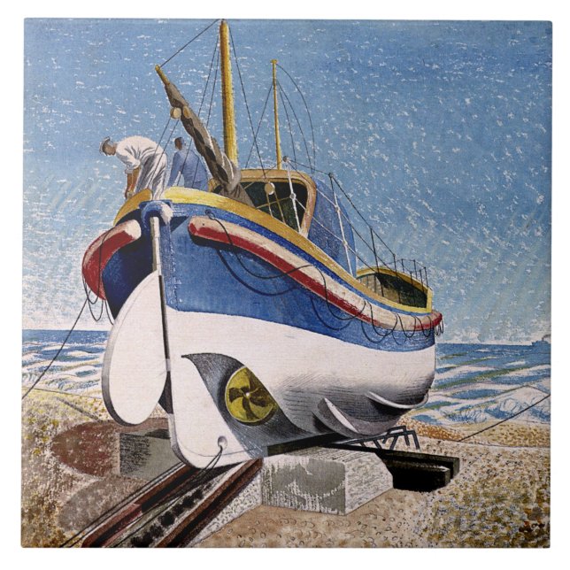 Ravilious - Lifeboat at Adelburgh, fine art Ceramic Tile (Front)