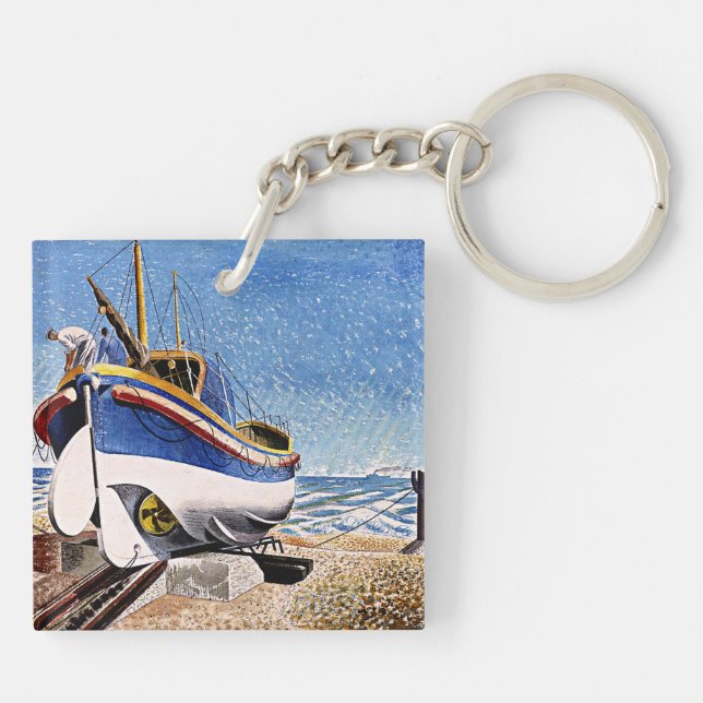 Ravilious - Lifeboat at Aldeburgh Key Ring (Back)