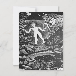 Ravilious - May, Woodcut of Long Man Wilmington, Postcard
