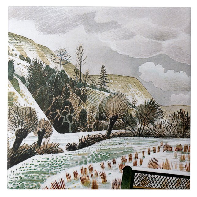 Ravilious - New Year Snow Ceramic Tile (Front)