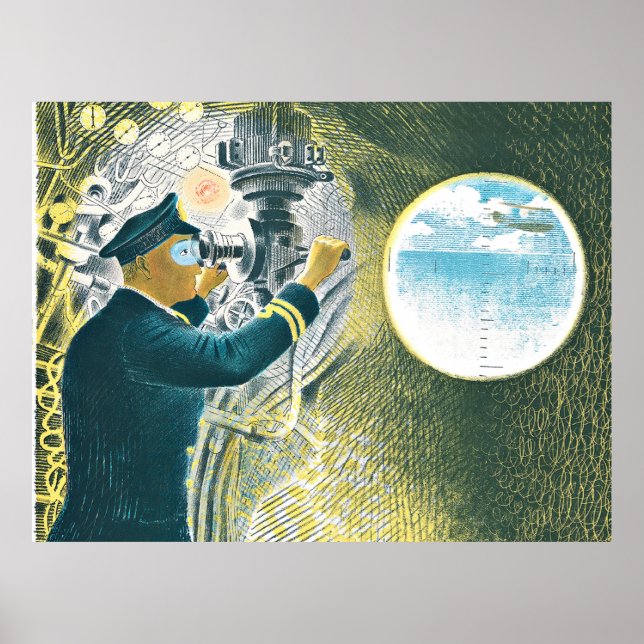 Ravilious - Officer Looking through a Periscope Poster (Front)