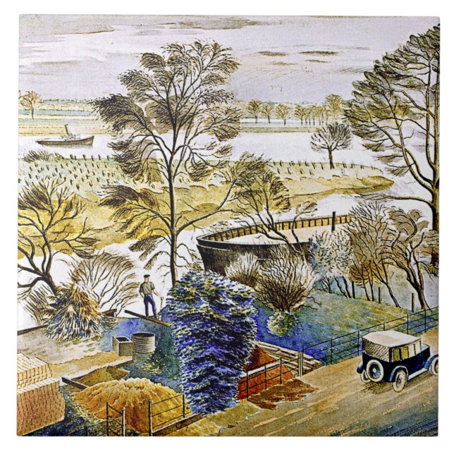 Ravilious - River Thames at Hemmersmith Ceramic Tile (Front)