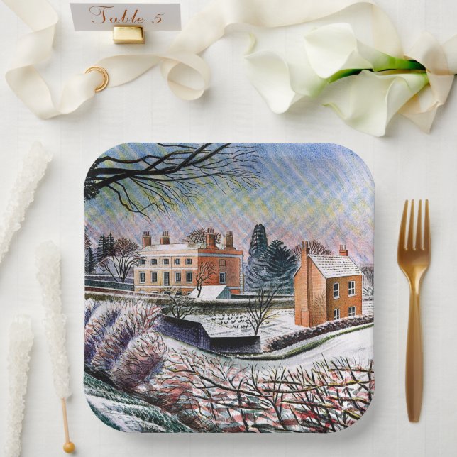 Ravilious - Vicarage in Winter Paper Plate (Wedding)