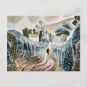 Ravilious - Wet Afternoon, Church of St. Mary Postcard