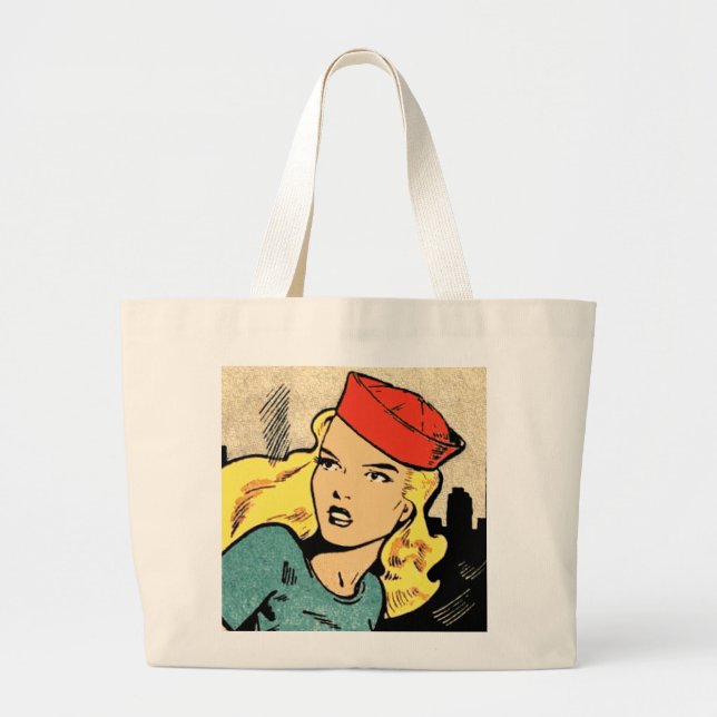 Ravishing Blonde Comic Book Heroine Large Tote Bag (Front)
