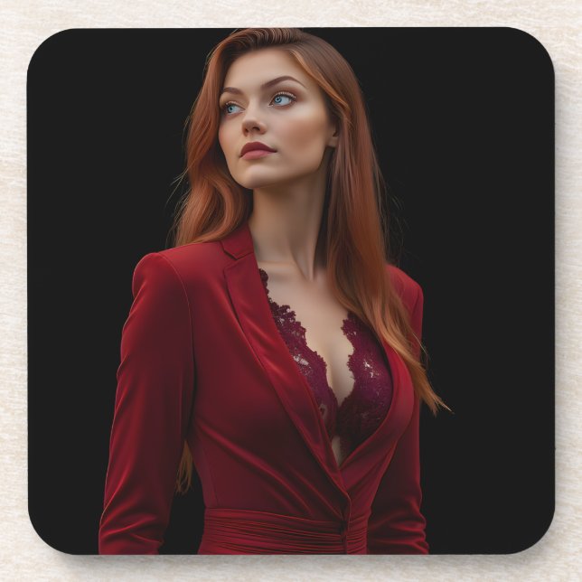 Ravishing Elegance: A Gothic Red Portrait Coaster (Front)